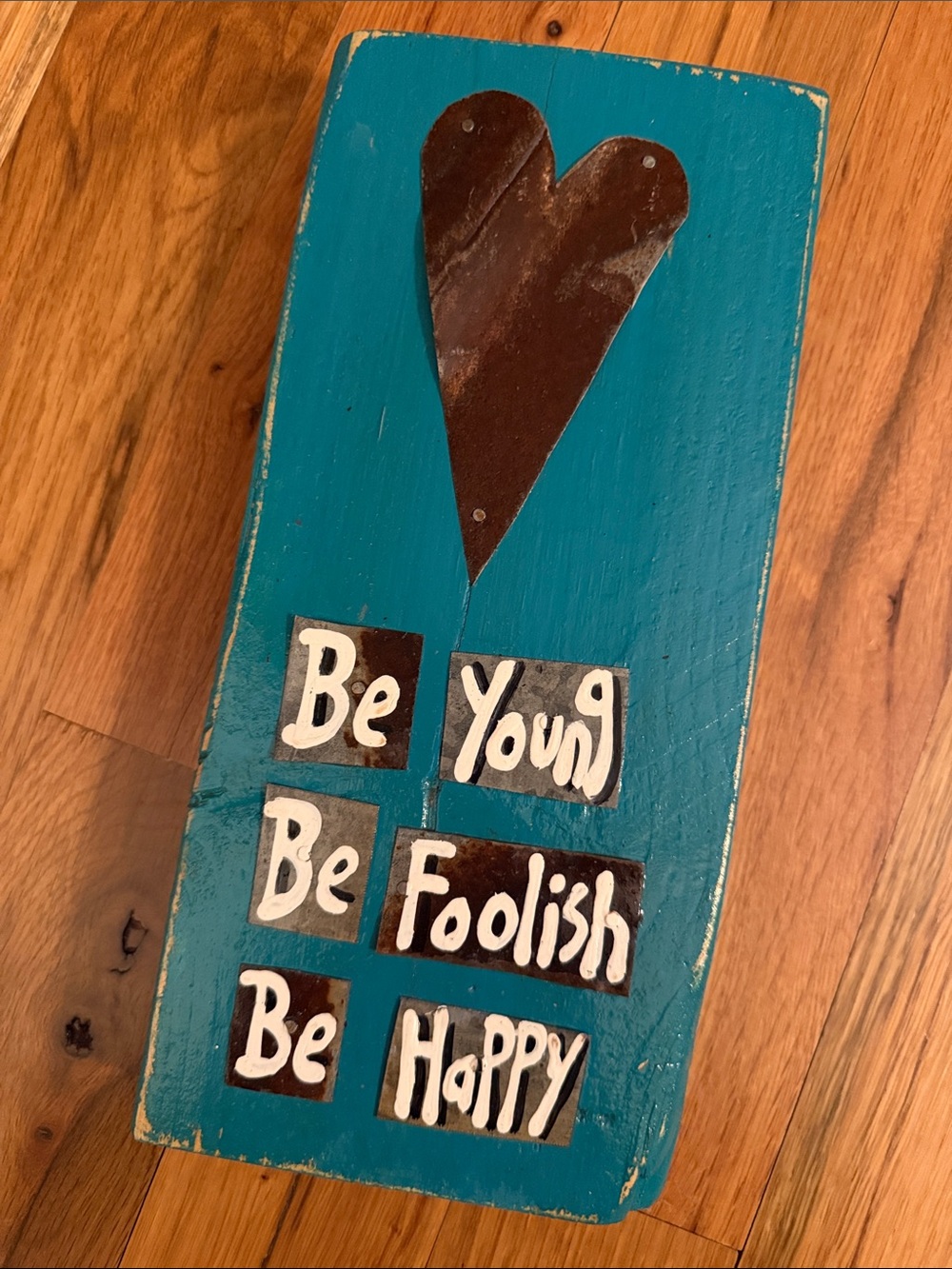 Teal 'Be Happy' Rustic Wall Plaque – Inspirational Home Decor | 12”
